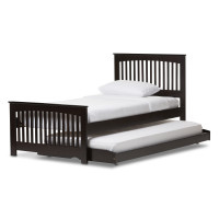 Baxton Studio Bed3-Twin-Wenge Hevea Twin Size Platform Bed with Guest Trundle Bed in Dark Brown